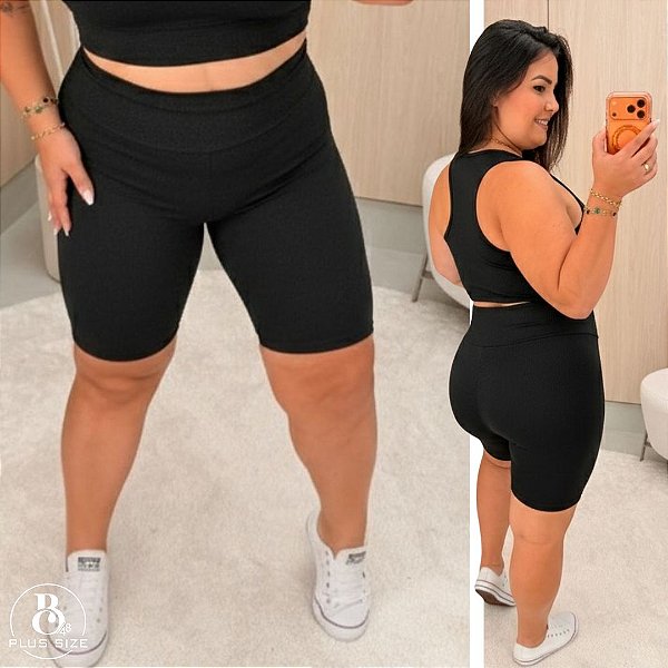 Bermuda Suplex Longa Preto Plus Size