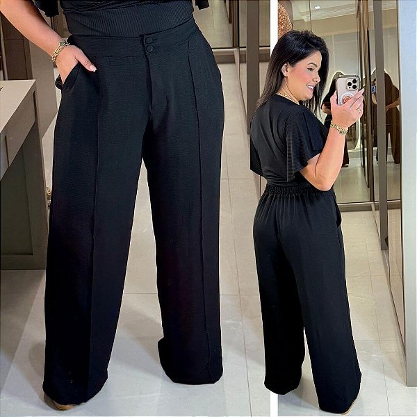 Calça Pantalona Duna Preto Plus Size