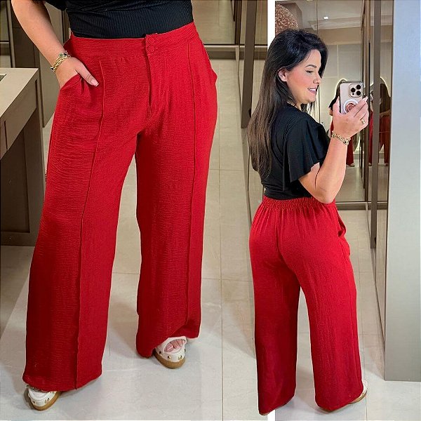 Calça Pantalona Duna Vermelho Plus Size