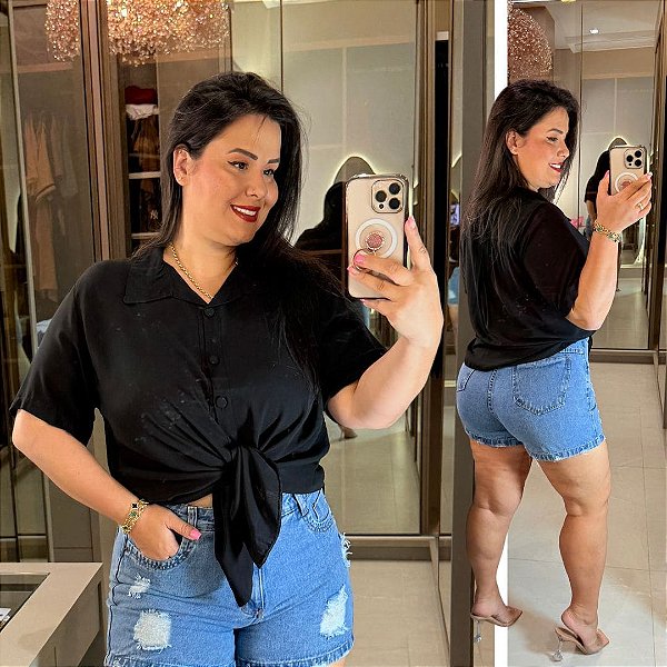 Camisa Mullet Preto Plus Size