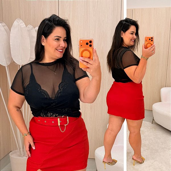 Blusa Tule Preto Plus Size