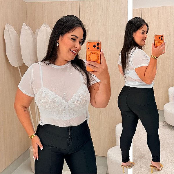 Blusa Tule Branco Plus Size