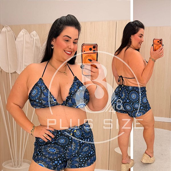Biquíni com Short Perla Preto Plus Size Praia