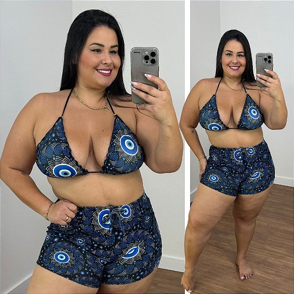 Biquíni com Short Perla Preto Plus Size Praia