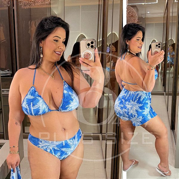 Biquíni com Short Perla Azul Plus Size Praia