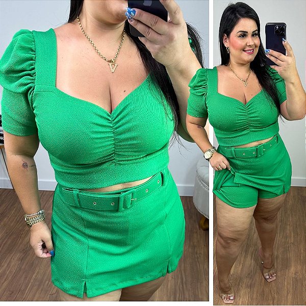 Conjunto Short Saia Ligia Verde Plus Size