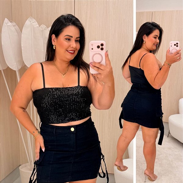 Top Faixa Brilho Preto Plus Size