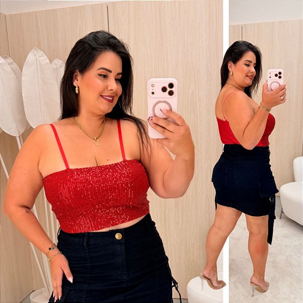 Top Faixa Brilho Vermelho Plus Size