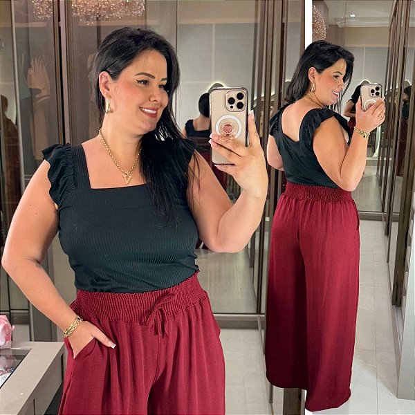 Regata Canelada Preto Plus Size