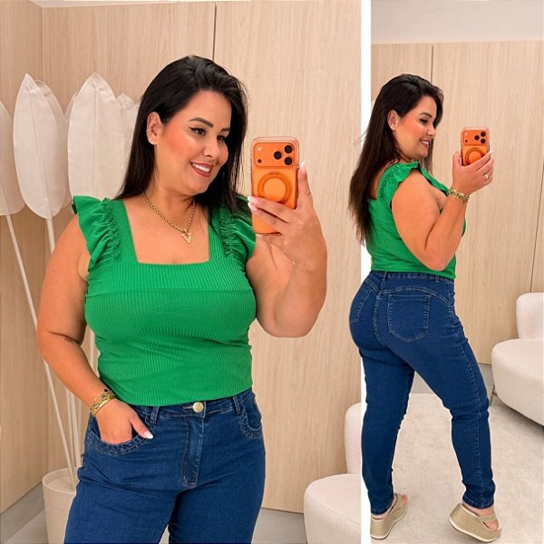Regata Canelada Verde Bandeira Plus Size