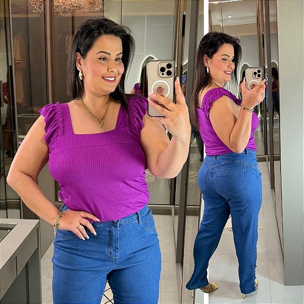 Regata Canelada Fúcsia Plus Size