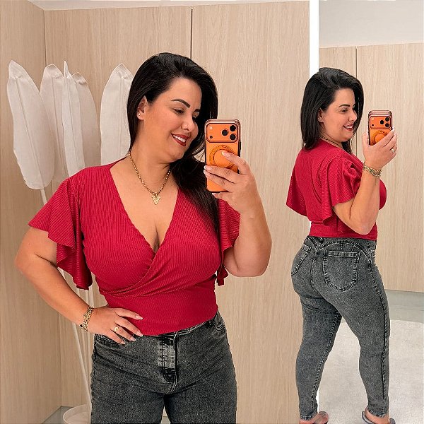 Cropped Canelado Aline Pink Plus Size