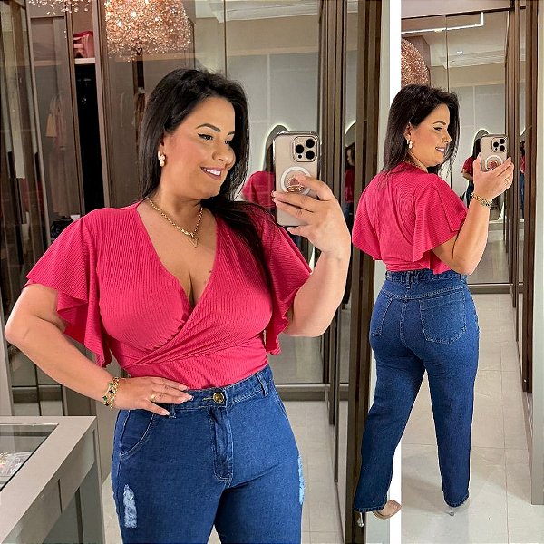 Cropped Canelado Aline Pink Plus Size