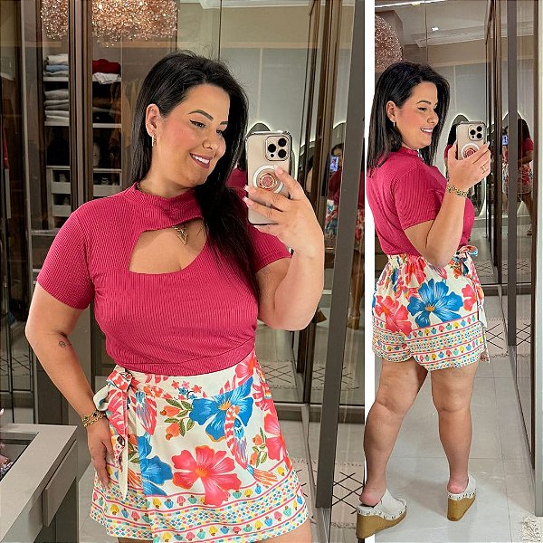 Cropped Canelado Lina Pink Plus SIze