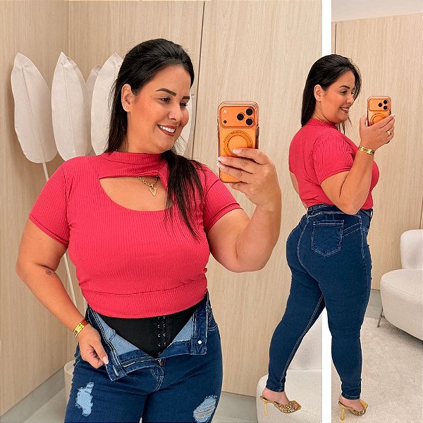 Cropped Canelado Lina Pink Plus SIze