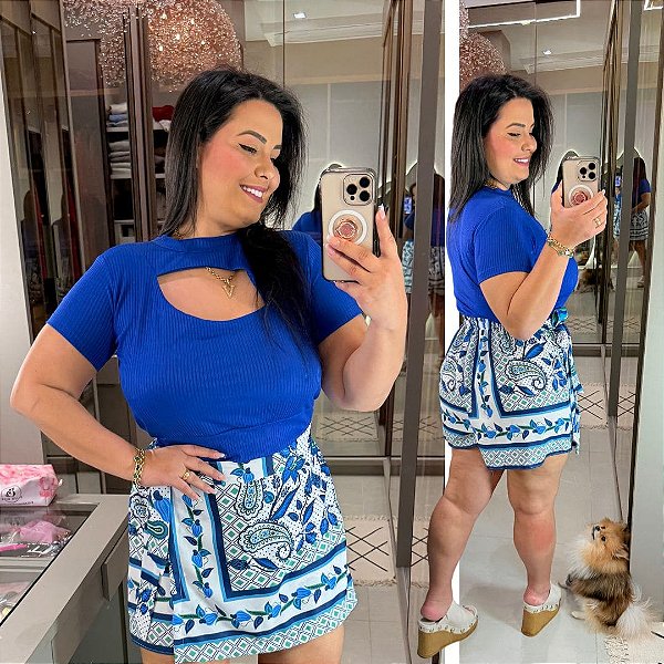 Cropped Canelado Lina Azul Royal Plus SIze