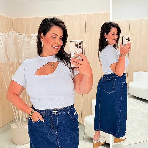 Cropped Canelado Lina Branco Plus SIze