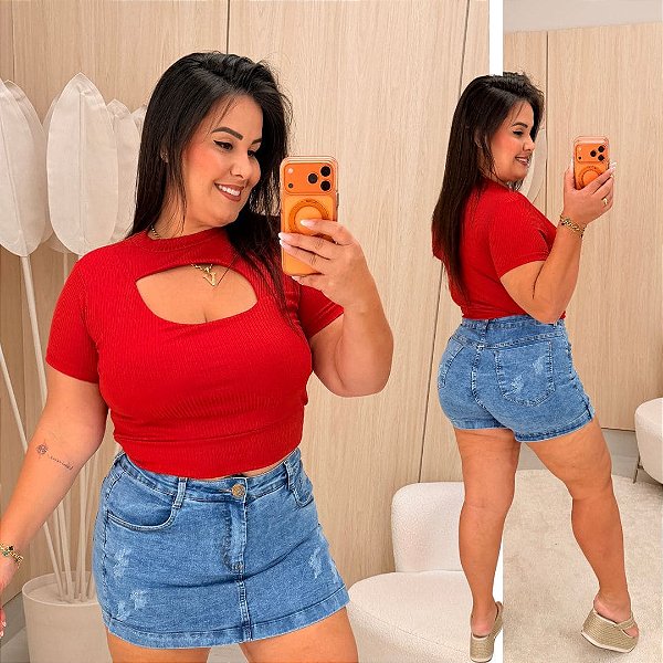 Cropped Canelado Lina Vermelho Plus Size