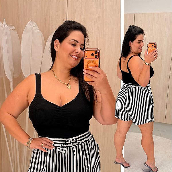 Alcinha Canelada Preta Plus Size