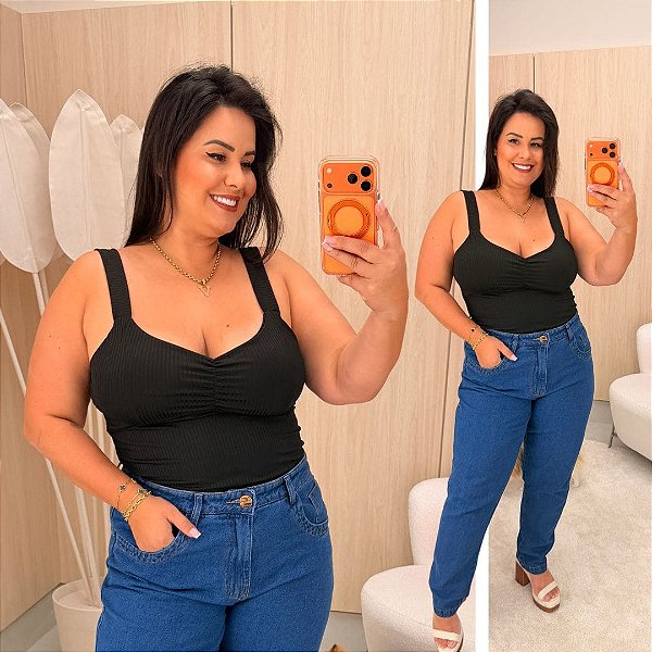 Alcinha Canelada Preta Plus Size