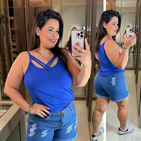 Alcinha Cruzada Azul Royal Plus Size
