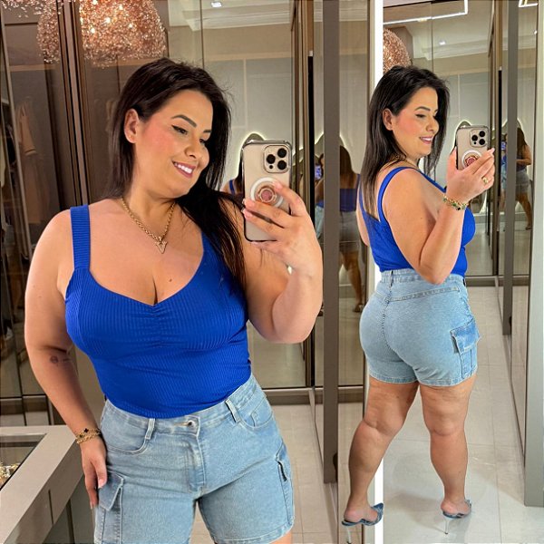 Alcinha Canelada Azul Royal Plus Size