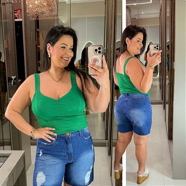 Alcinha Canelada Verde Bandeira Plus Size