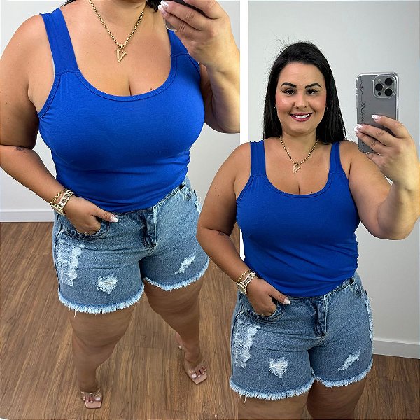 Regata Alça Larga Azul Royal Plus Size