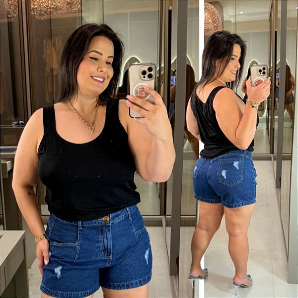 Regata Alça Larga Preto Plus Size