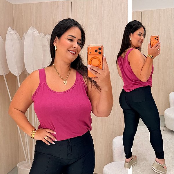 Regata Alça Larga Fúcsia Plus Size
