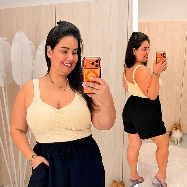 Alcinha Canelada Bege Plus Size