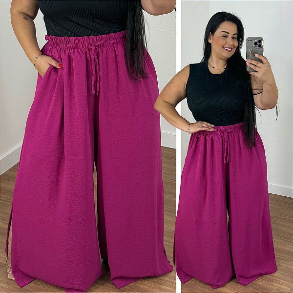Calça Pantalona Cós Duplo Fucsia Plus Size