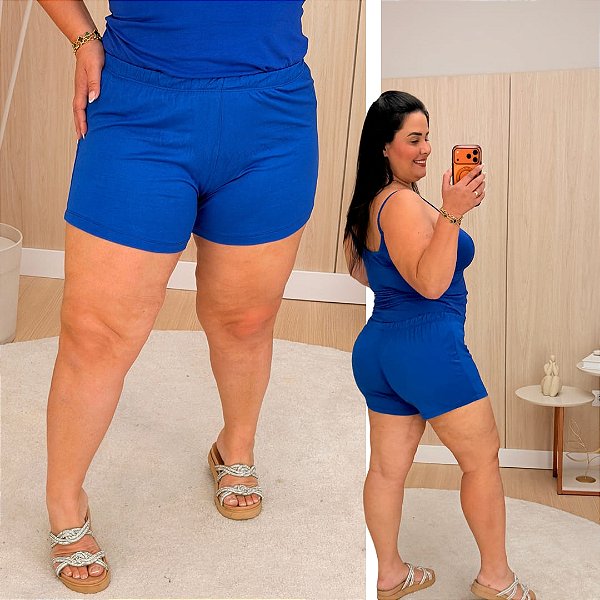 Short Malha Kd Azul Plus Size
