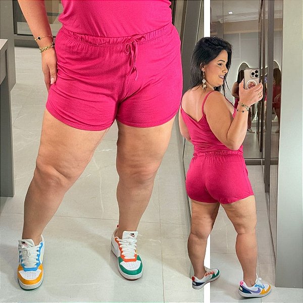Short Malha Kd Pink Plus Size