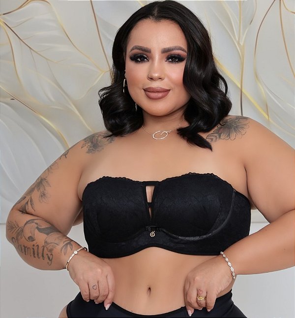 Tomara que Caia Preto Renda Plus Size