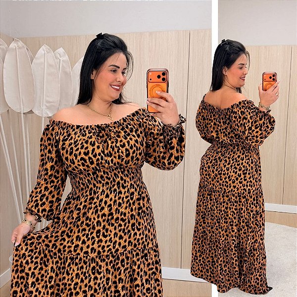 Vestido Ciganinha Manga Onça Plus Size
