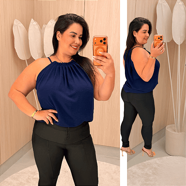 Blusa Gola Duna Azul Marinho Plus Size