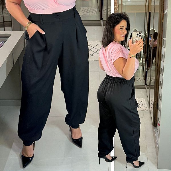 Calça Alfaiataria Lari Preto Plus Size