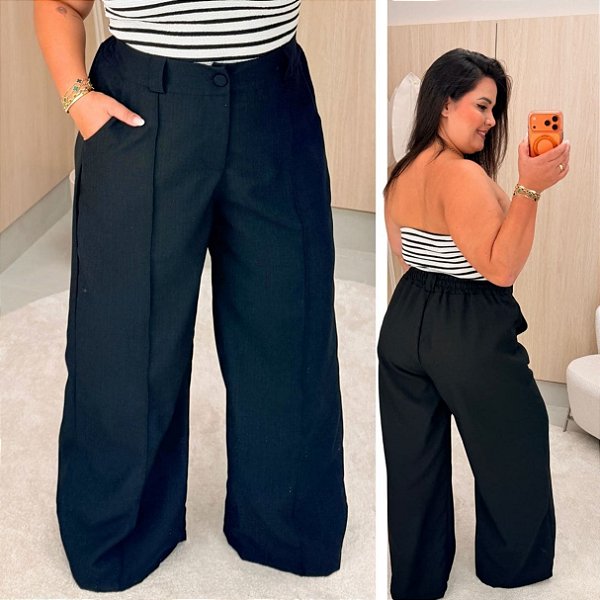 Pantalona Linhão Jussara Preto Plus Size