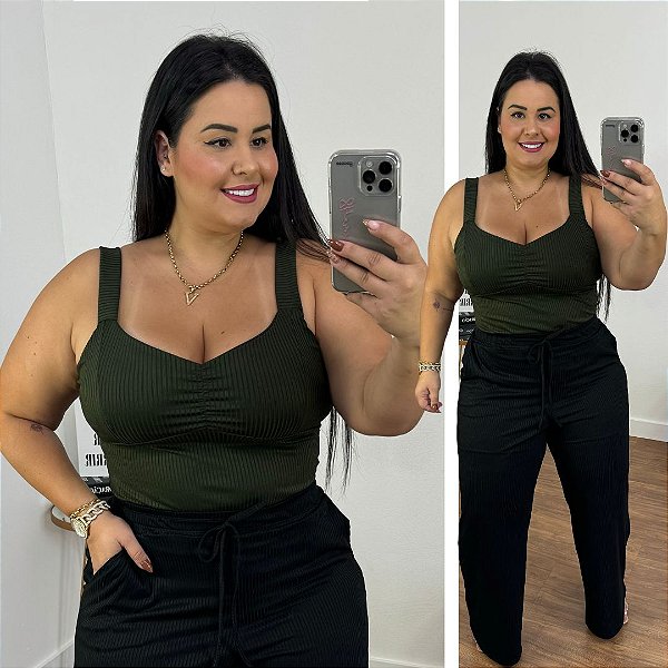 Alcinha Canelada Verde Militar Plus Size