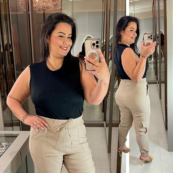 Blusa Canelada Juliete Preto Plus Size