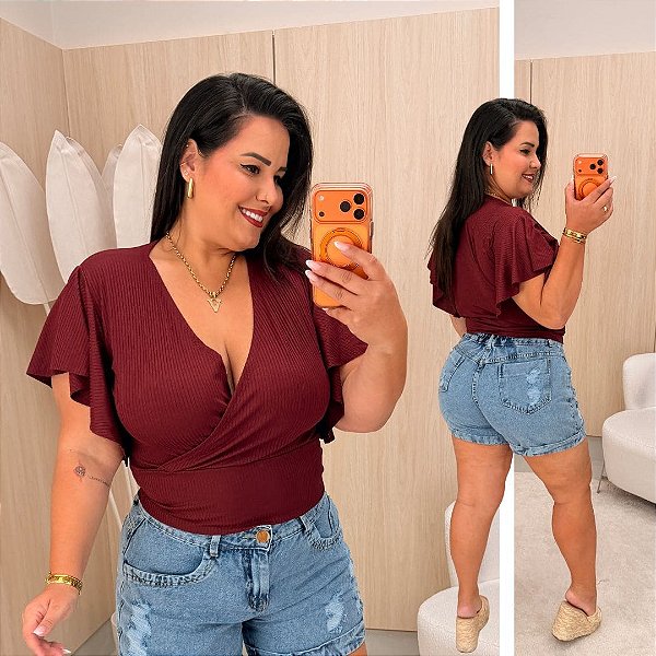 Cropped Canelado Aline Vinho Plus Size