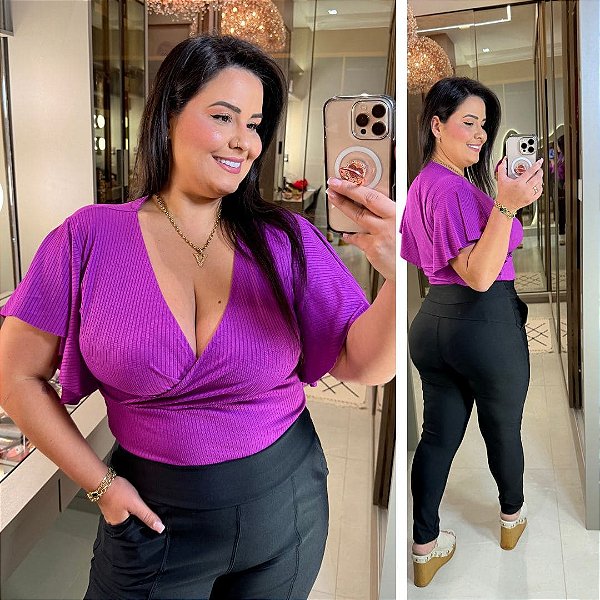 Cropped Canelado Aline Fucsia Plus Size