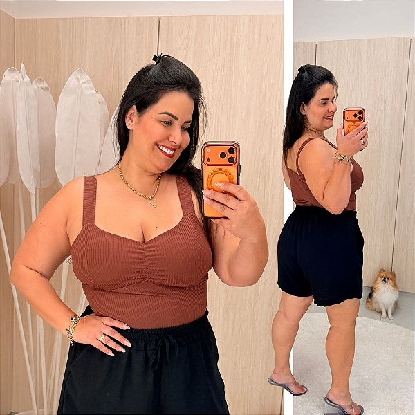 Alcinha Canelada Marrom Plus Size