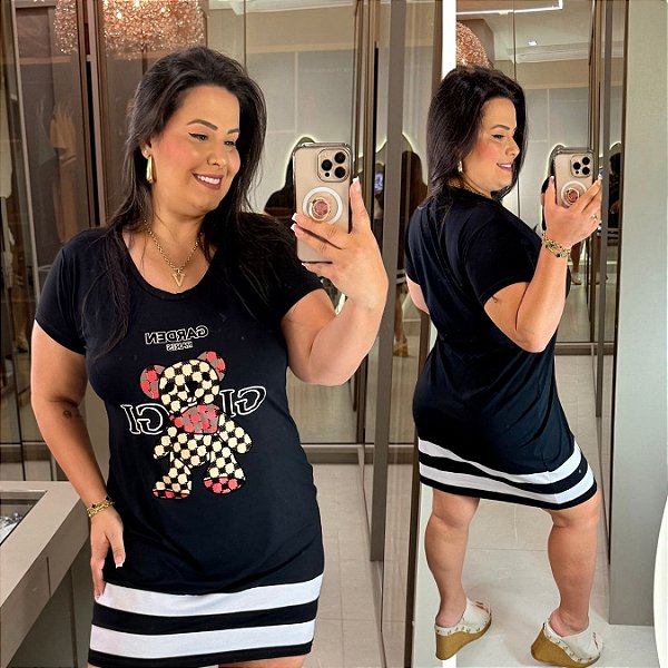 Vestido Animado Ursinho Paris Plus Size