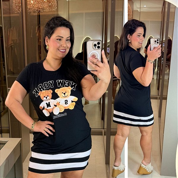 Vestido Animado Ursinho New York Plus Size