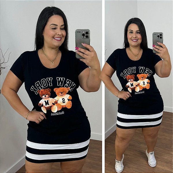 Vestido Animado Ursinho New York Plus Size