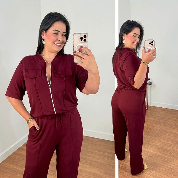 Conjunto Alice Moletinho Ziper Vinho Plus Size
