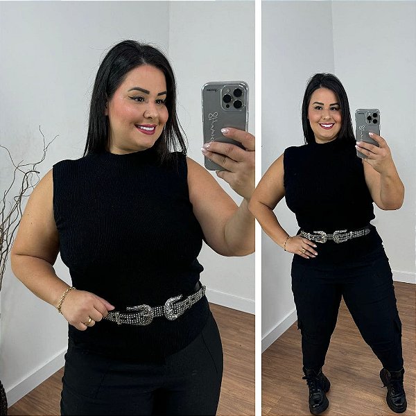 Blusa Alana Garrafinha Modal Preto Plus Size