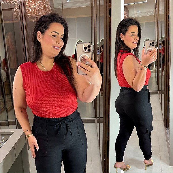 Blusa Canelada Juliete Vermelho Plus Size